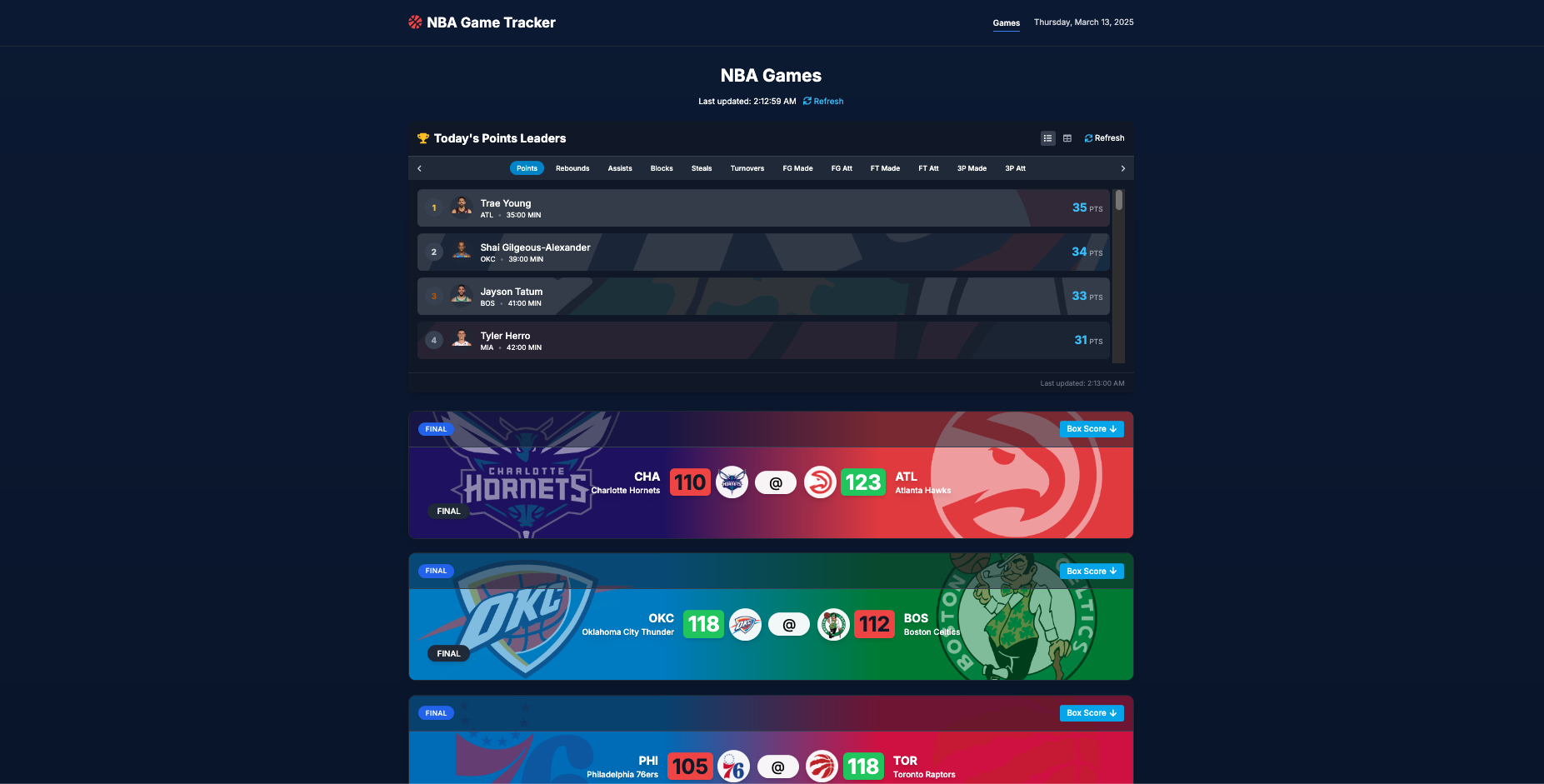 NBA Today's Game Tracker